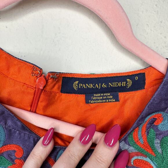 Anthropologie Pankaj & Nidhi Octave Floral Embroidered Applique Mini Dress 0 - Picture 8 of 15